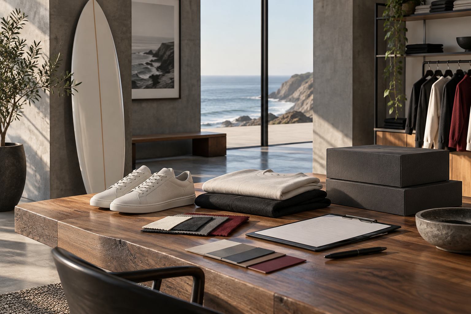 Premium surf, footwear and apparel products arranged for wholesale planning